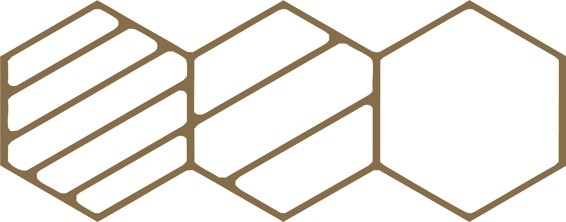 A graphic icon composed of overlapping hexagons in varying earth tones, representing the availability of NOUKK textiles in rich, undyed, natural desert colors.