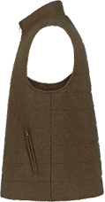 Side profile of a NOUKK camel hair vest, highlighting the refined stitching and soft texture.