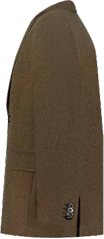 Side view of a NOUKK camel hair blazer, demonstrating the sustainable luxury fabric's structure.