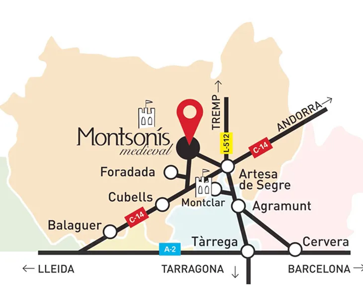 Imatge del mapa de la zona amb indicacions de com arribar a Montsonís.