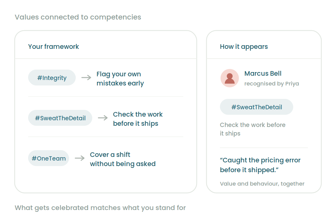 Values connected to competencies and behaviors