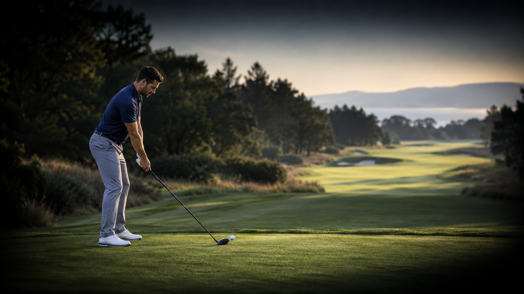 Golfer preparing a drive with the fairway ahead