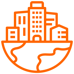 Black globe icon with latitude and longitude lines on a white background.