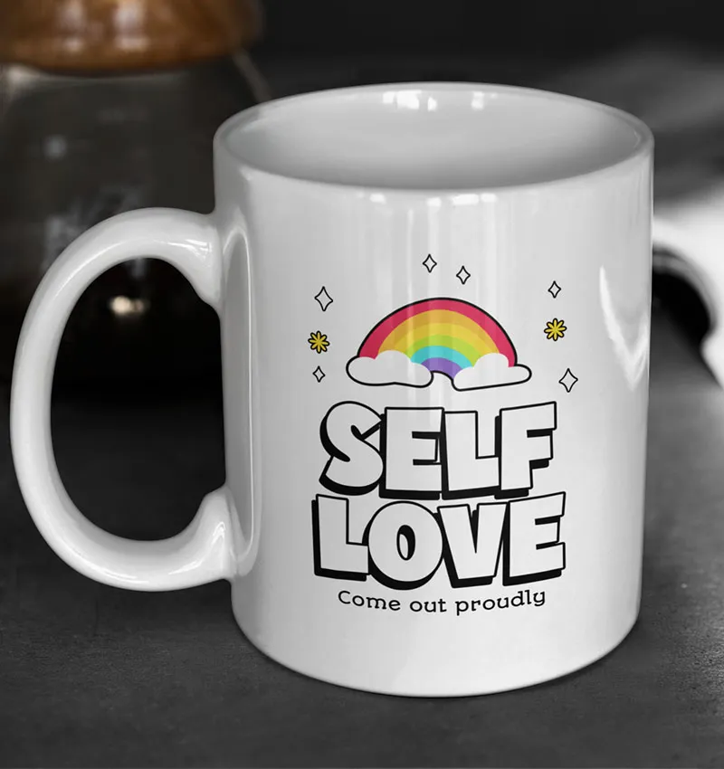 Tasse Glossy – glänzende Keramiktasse mit Rückansicht