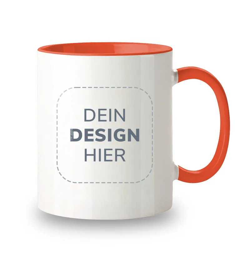 Zweifarbige Keramiktasse mit farbigem Innenraum und Druckvorschau