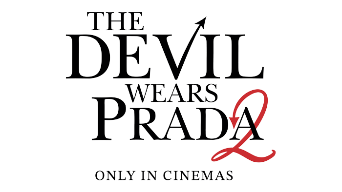 The Devil Wears Prada movie title with an upward arrow integrated into the letter V and a red stylized number 2, followed by text 'Only in cinemas'.