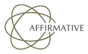 Affirmative logo with overlapping gold elliptical shapes forming a rounded square.
