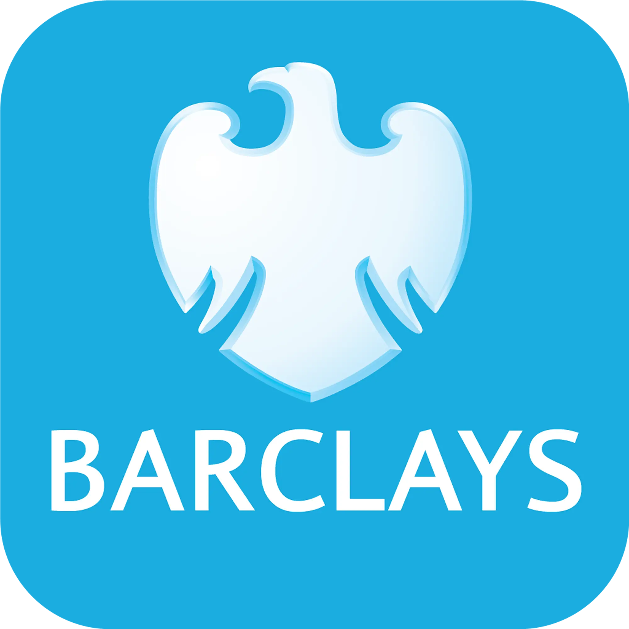 Barclays bank logo with a white eagle icon above the word BARCLAYS on a blue background.