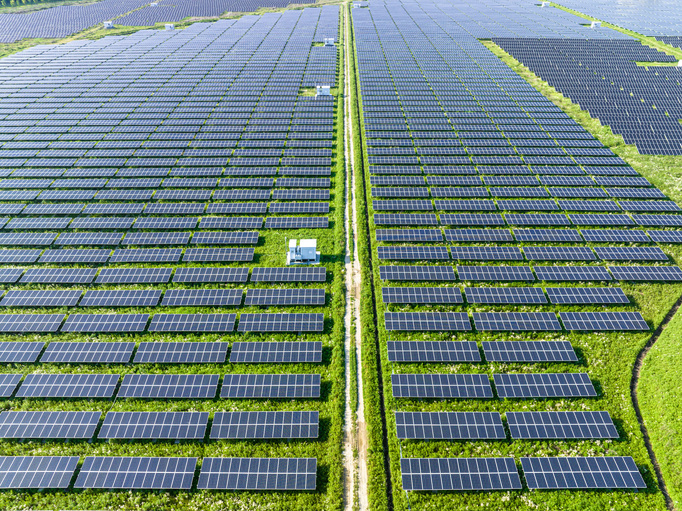 An aerial view of solar panels