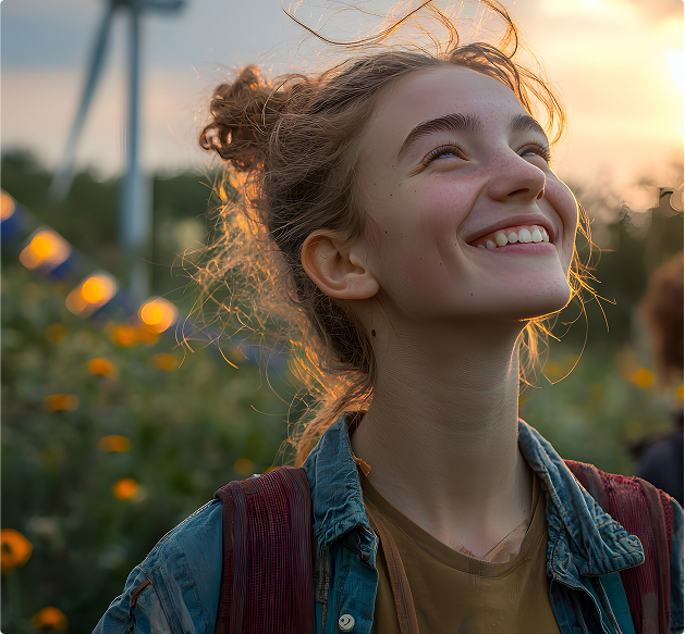 A woman looking at the sky and smiling