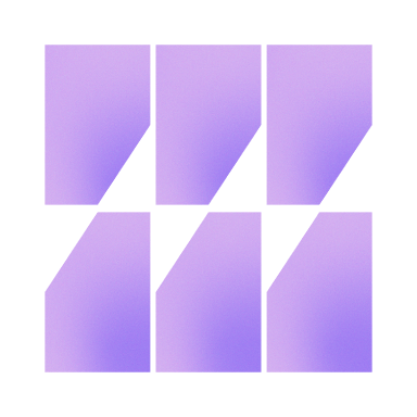 Grid of six purple gradient rectangles with varying corner cut shapes arranged in two rows on a black background.