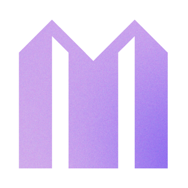 Stylized purple letter M with vertical bars on a black background.