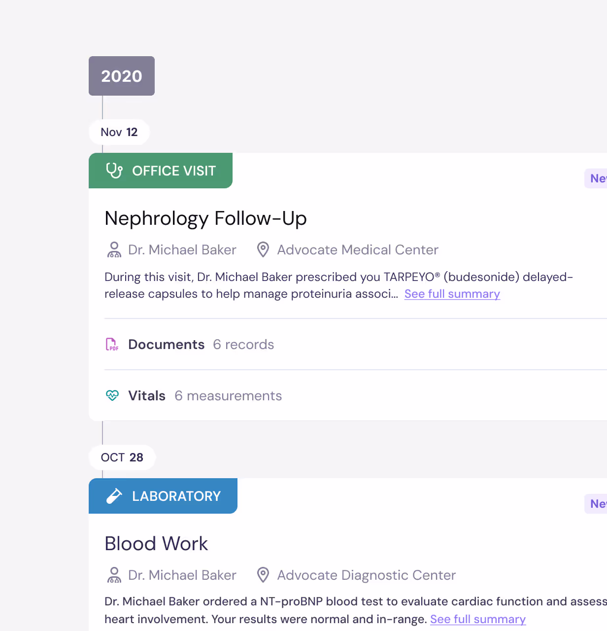 An example timeline within a PicnicHealth account