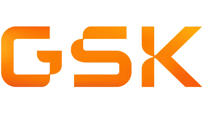 GSK logo in gradient orange color on a transparent background.
