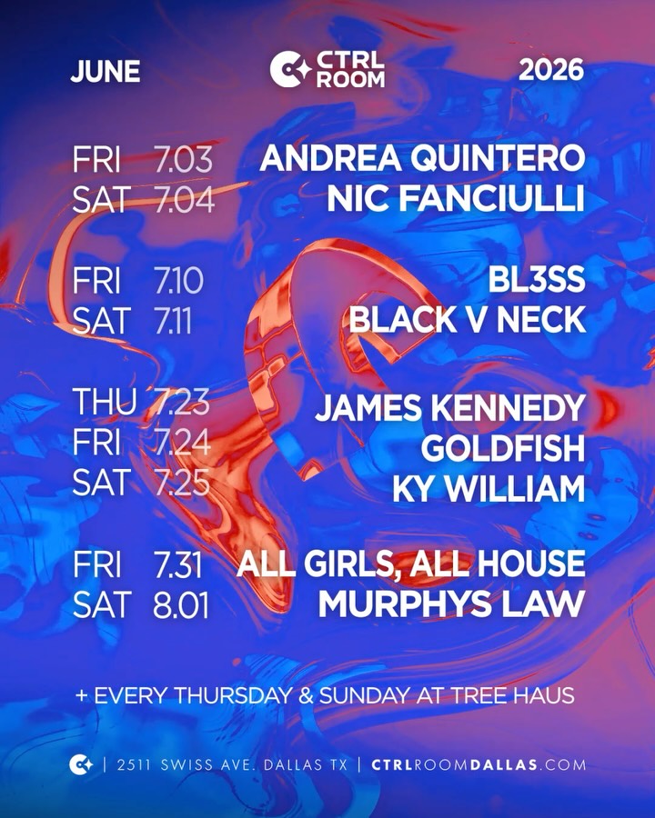 July is locked in at CTRL ROOM. 

From underground selectors to global heavyweights, we’re bringing some of the biggest names in house music to Dallas all month long.

🎧 @andre_quintero_ 
🎧 @nicfanciulli 
🎧 @bl3ss.bl3ss 
🎧 @blackvneckmusic 
🎧 @itsjame