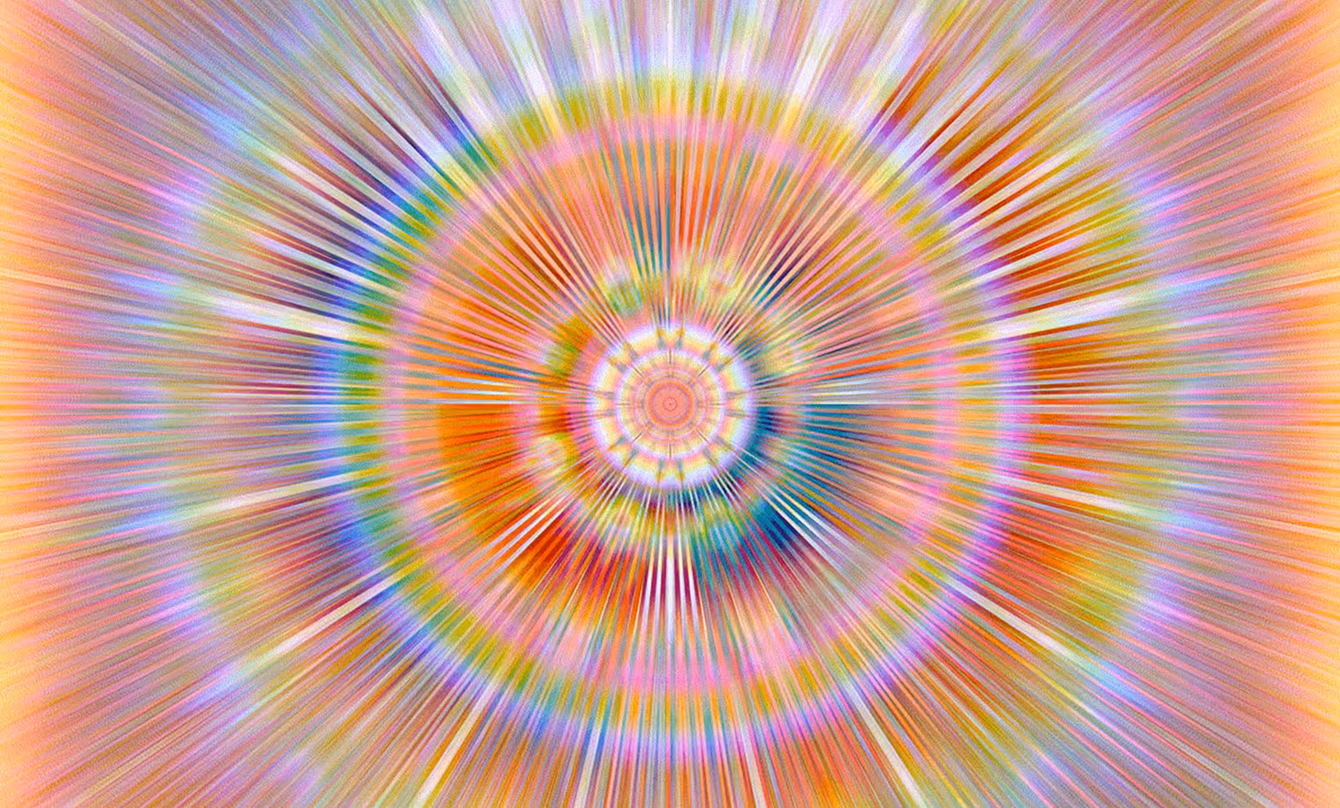 Colorful radial burst pattern with concentric circles and light rays radiating outward in pastel shades.