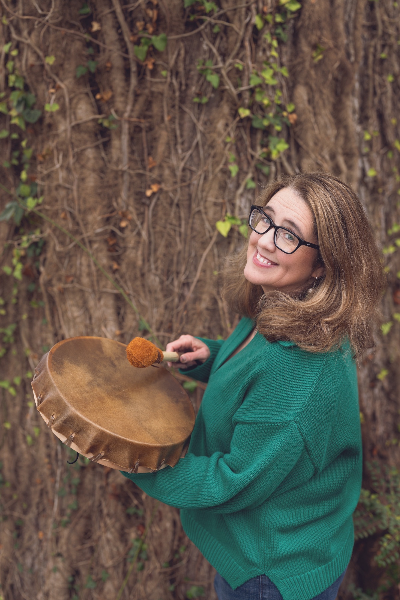 Adrianne McDonald with shamanic drum