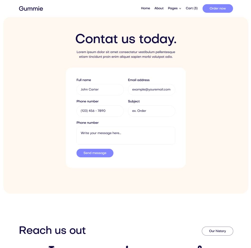 Gummie - Contact V2 Page - Sleeping Gummies Webflow Template