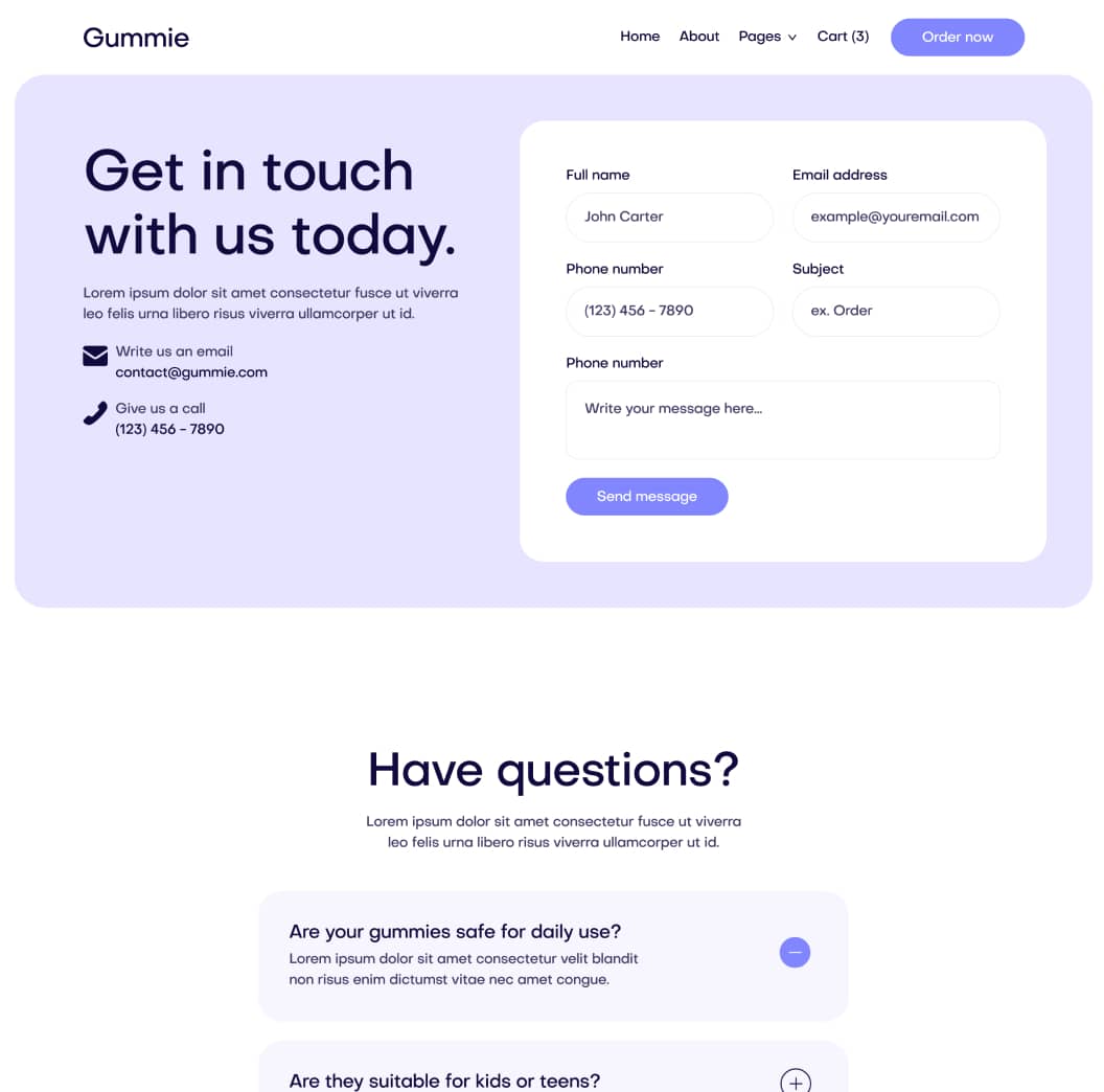 Gummie - Contact V1 Page - Sleeping Gummies Webflow Template