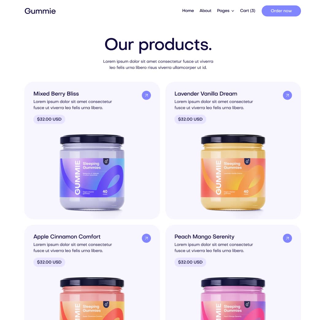Gummie - Shop Page - Sleeping Gummies Webflow Template