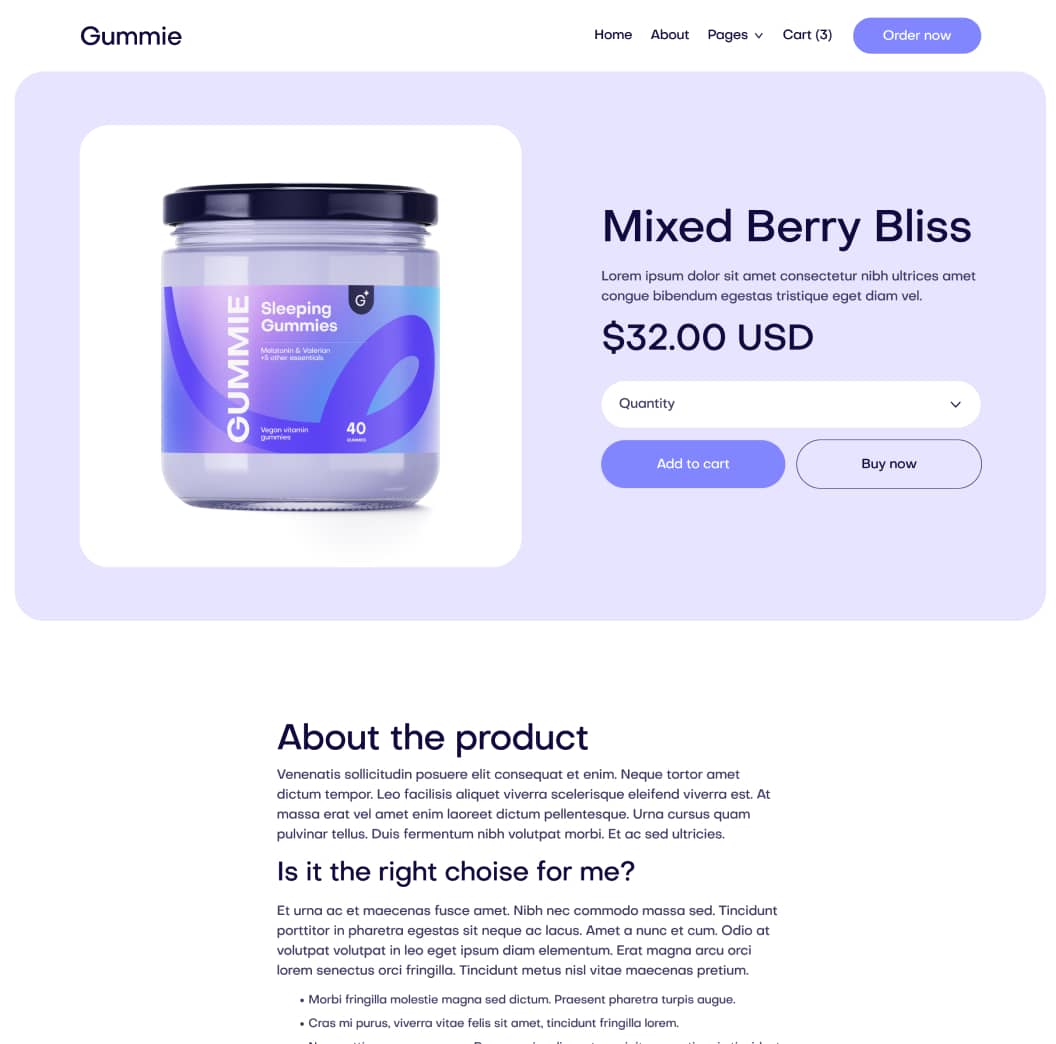 Gummie - Shop Single Page - Sleeping Gummies Webflow Template