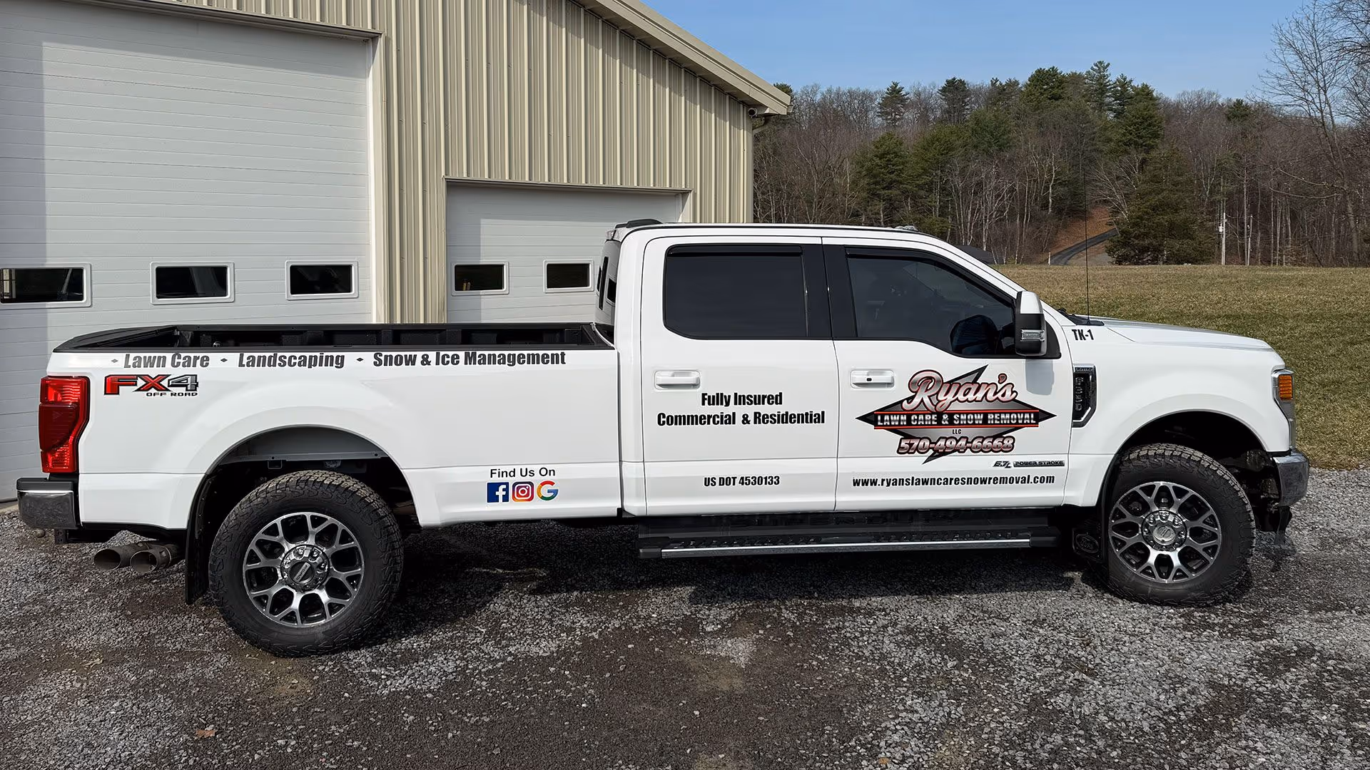 Ryan’s Lawn Care & Snow Removal company truck in Williamsport, Pennsylvania