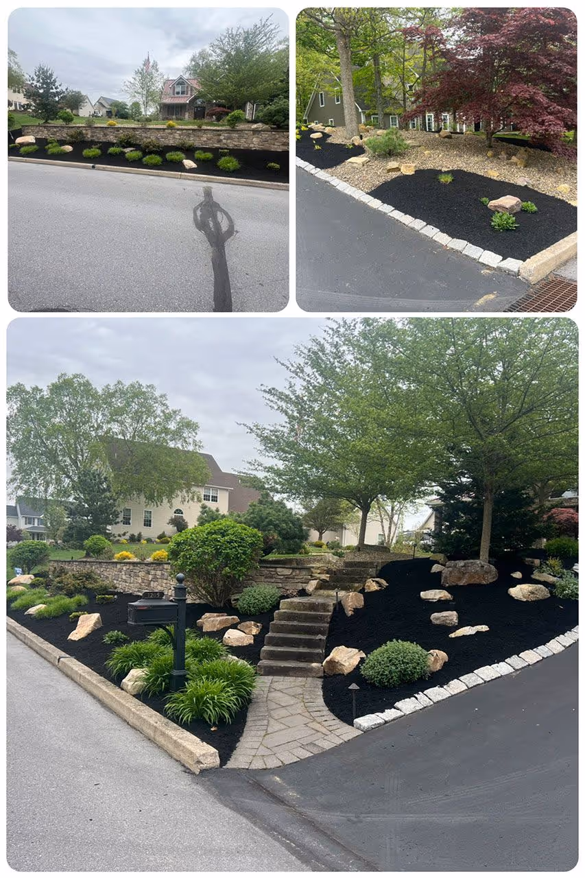 Landscaping before and after results in Williamsport, Pennsylvania by Ryan’s Lawn Care & Snow Removal