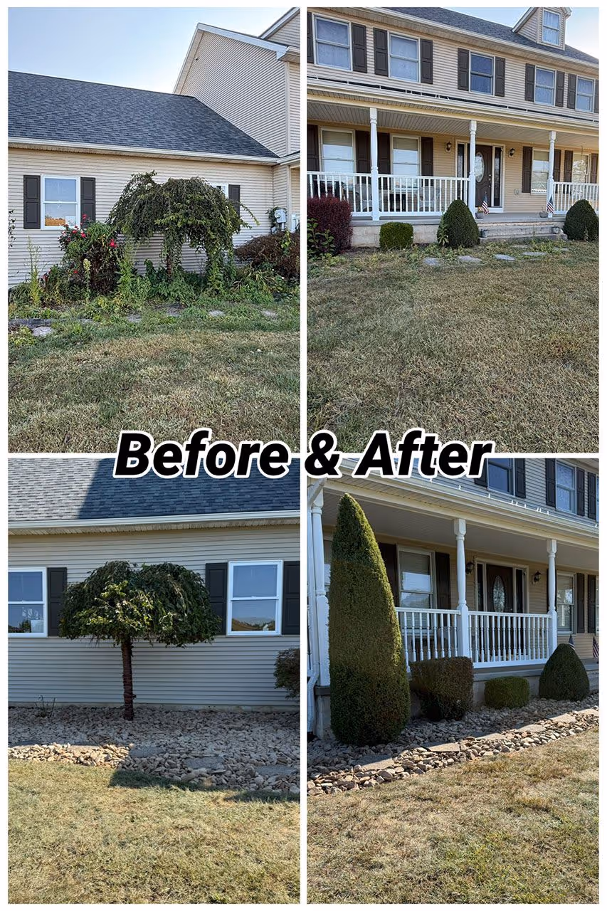 Lawn transformation before and after in Williamsport, Pennsylvania by Ryan’s Lawn Care & Snow Removal