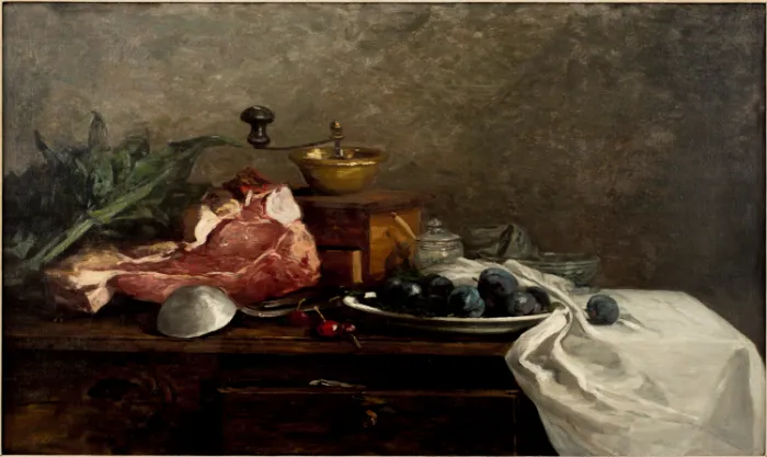 Eugène Boudin (French, 1824–1898). Still Life with Coffee Mill, c. 1856. Oil on canvas, 17 3/4 × 29 1/2". Philbrook Museum of Art, Tulsa, Oklahoma. Gift of Mr. and Mrs. Herbert Gussman, 1963.13.