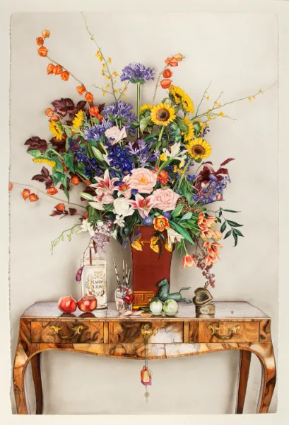 Patrick (p.s.) Gordon (American, b. 1953). Fried Green Tomatoes, 1993. Watercolor on paper, 69 3/4 x 48 3/4 x 2 ½”. Philbrook Museum of Art, Tulsa, Oklahoma. Gift of friends of P.S. Gordon in honor of his 40th birthday, 1993.18. © p.s. gordon