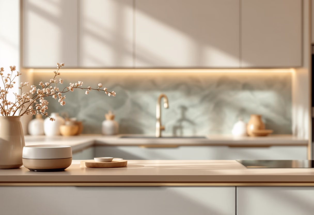Modern kitchen counter with under-cabinet lighting