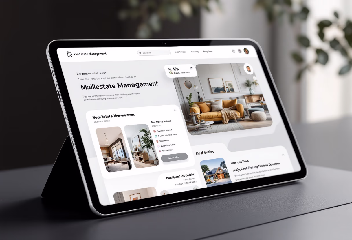 Tablet displaying a property management dashboard