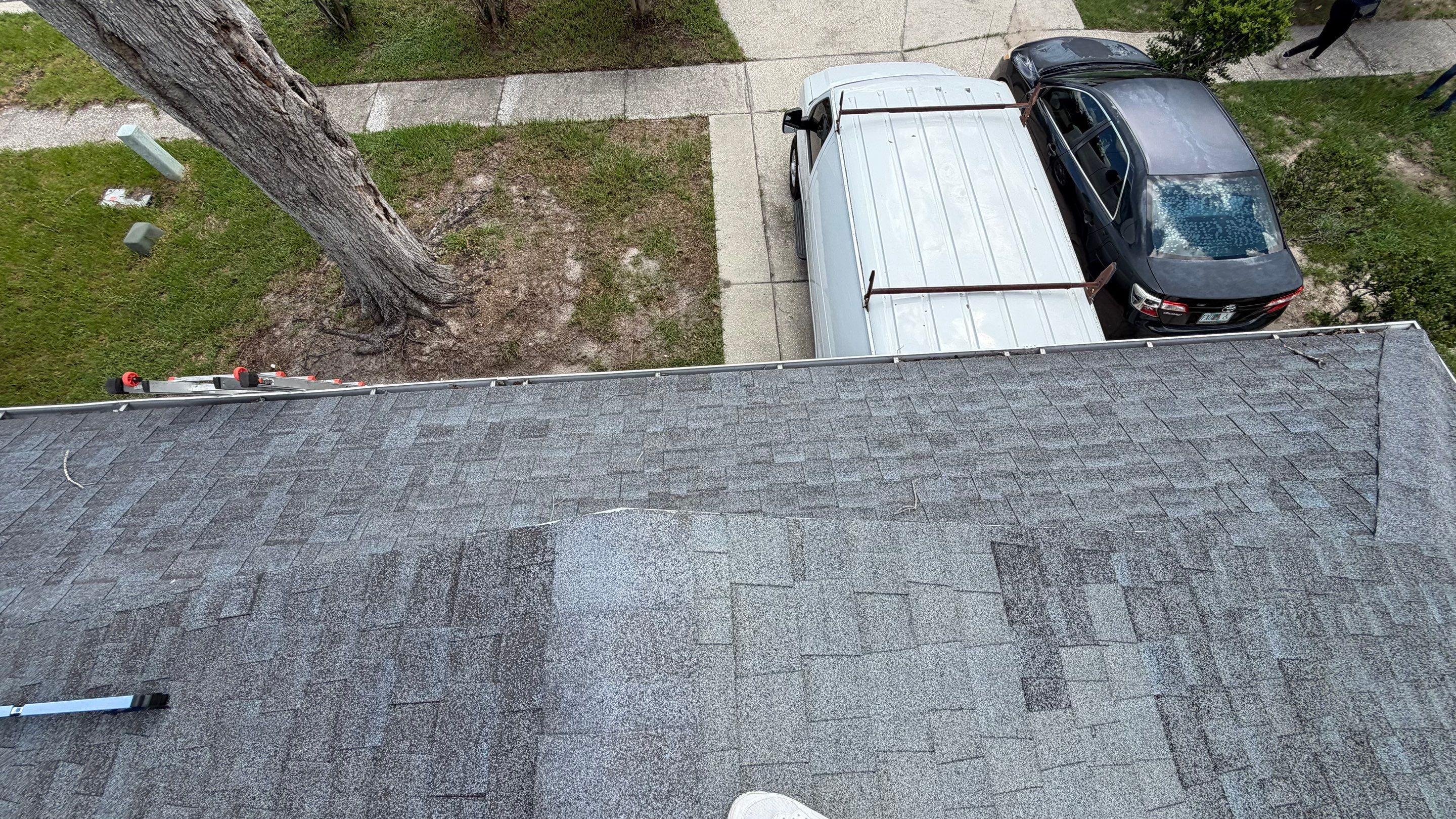 showing where roof patches were made surrounding penetrations on the roof