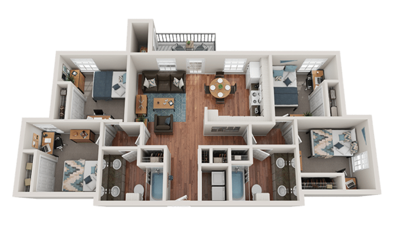 4 Bed x 2 Bath layout