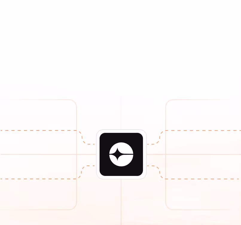 Black square icon with a white circle and four-point star in the center connected by dashed lines.
