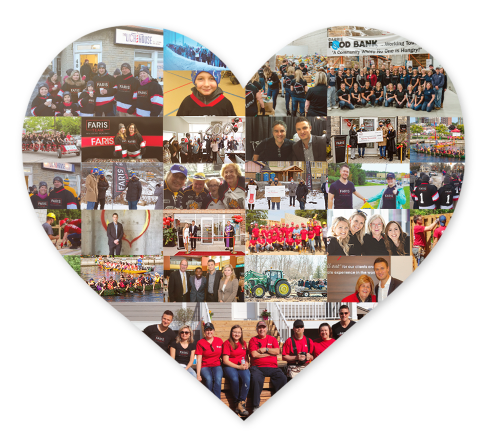 Faris Cares heart collage with community involvement 