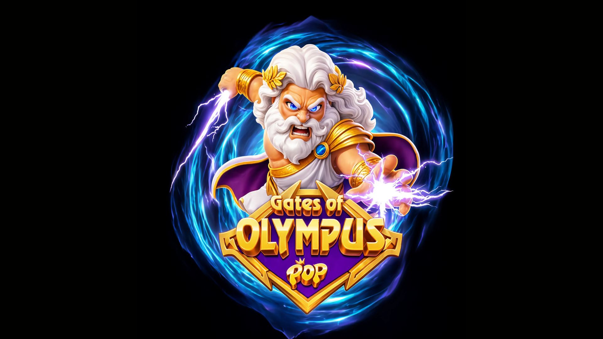Gates of Olympus POP logo with Zeus hurling lightning, Pragmatic Play key art