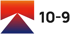 Logo featuring a stylized red-to-blue gradient triangular shape next to the text '10-9'.