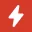 White lightning bolt icon on a red square background.