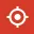 White target symbol with a small gear icon in the center on a bright red background.