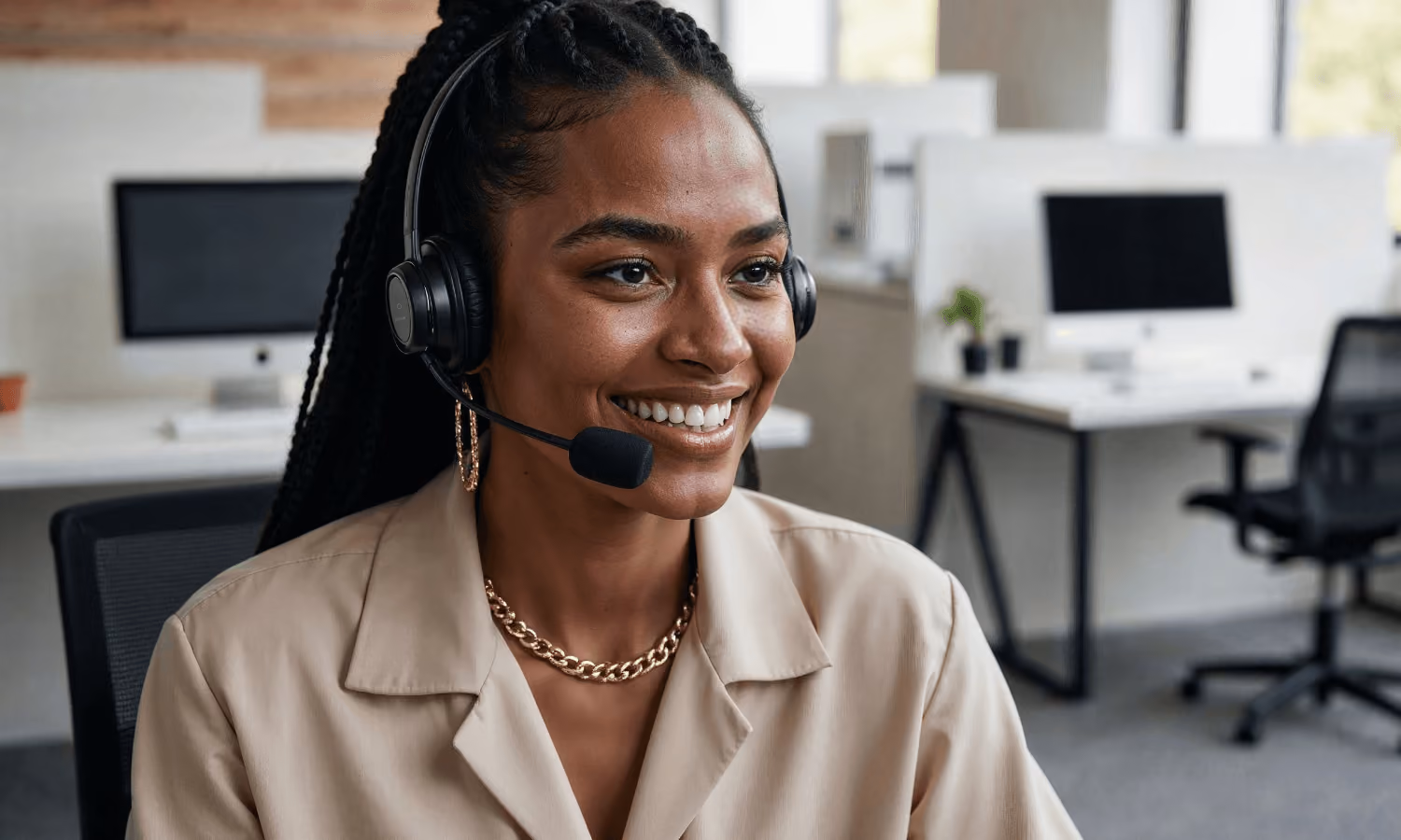 A hospital operator takes a call within a health system's contact center.