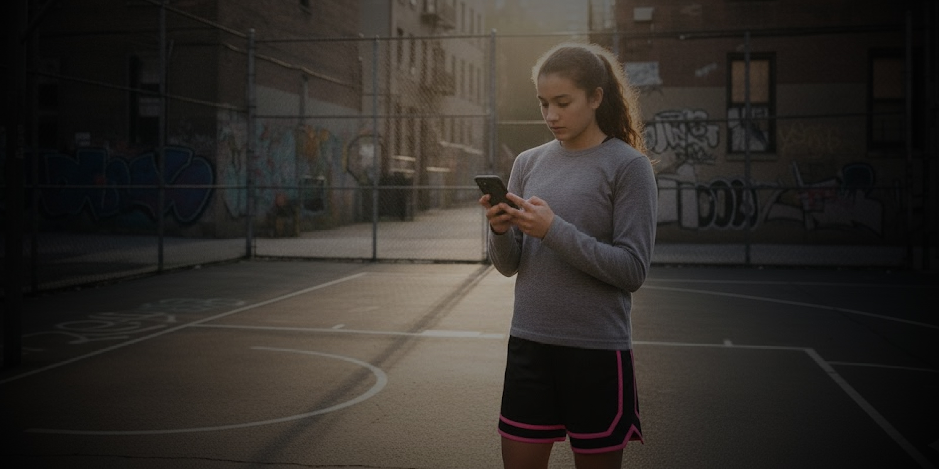Female player looking at phone