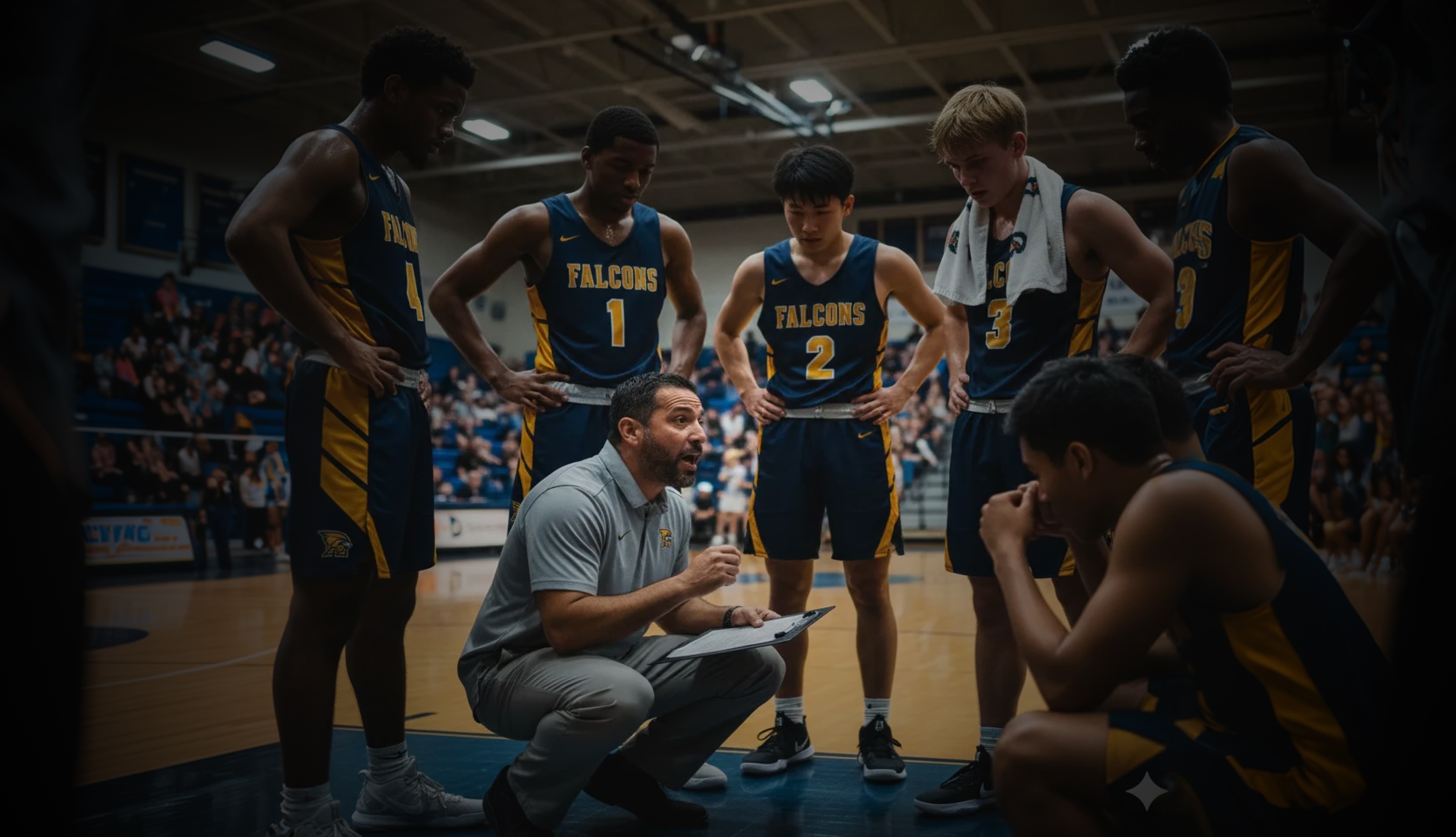 Basketball team huddle