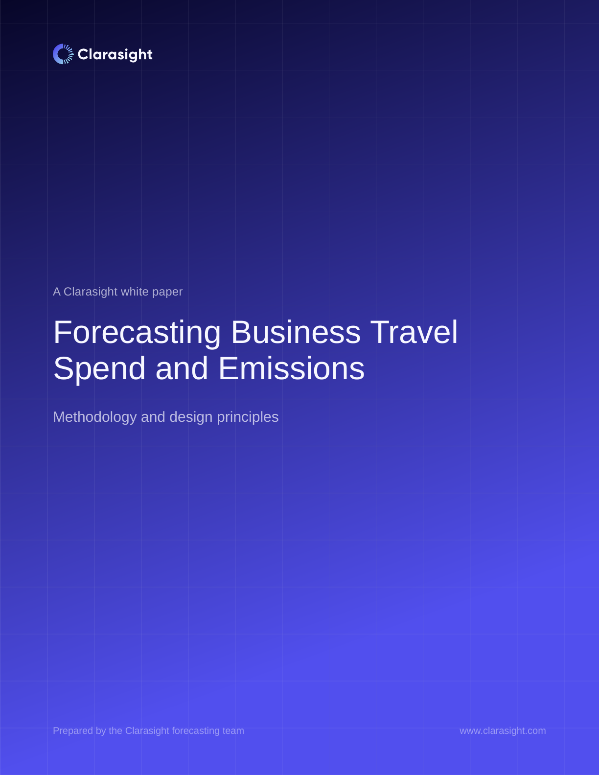 Cover of Forecasting Business Travel Spend and Emissions, a Clarasight white paper.