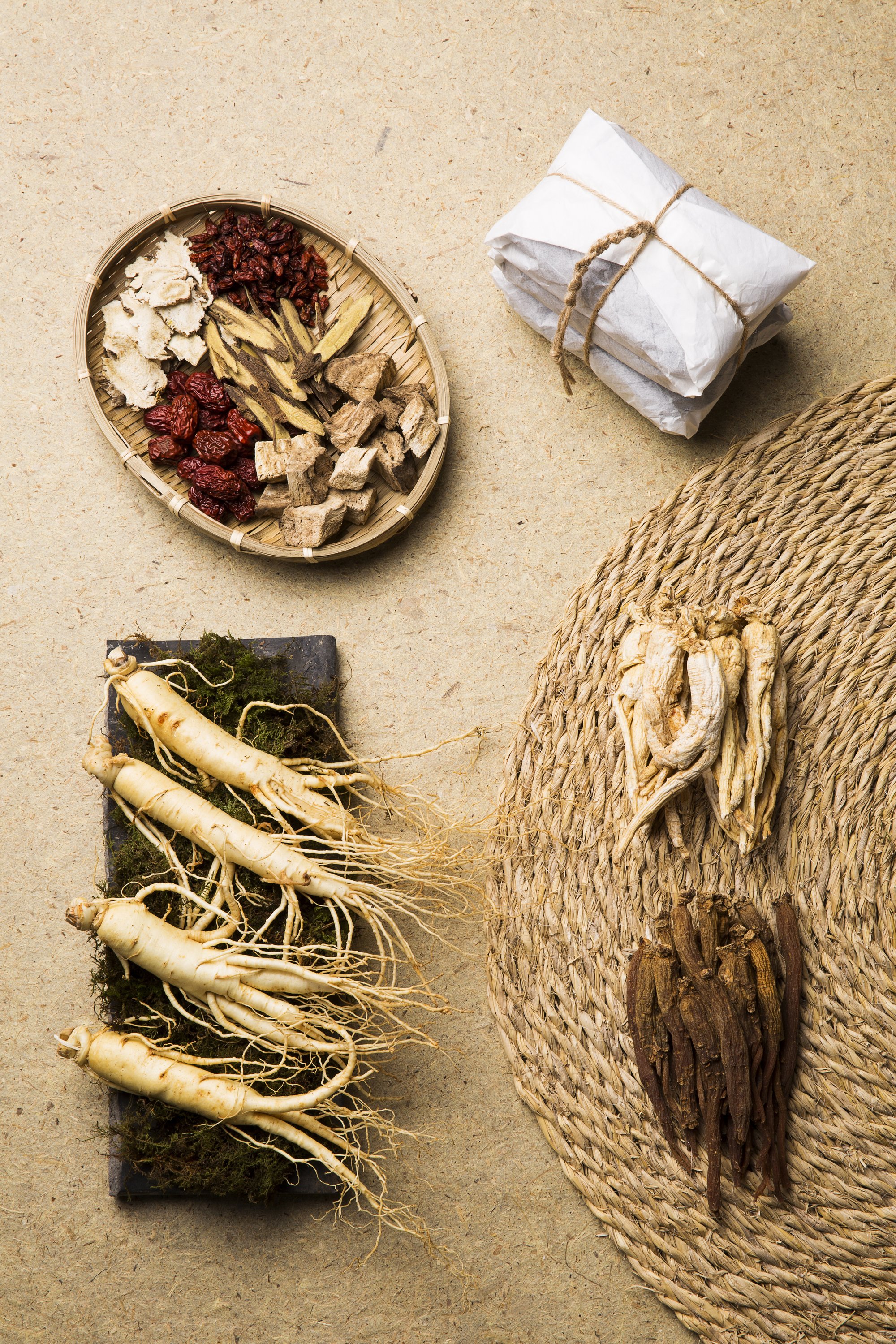 Assortment of Chinese medicine roots and herbs