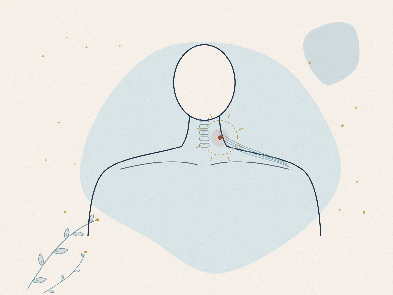 Illustration of neck & shoulder pain, treated at Omnia Lifestyle clinic in Chiswick, West London