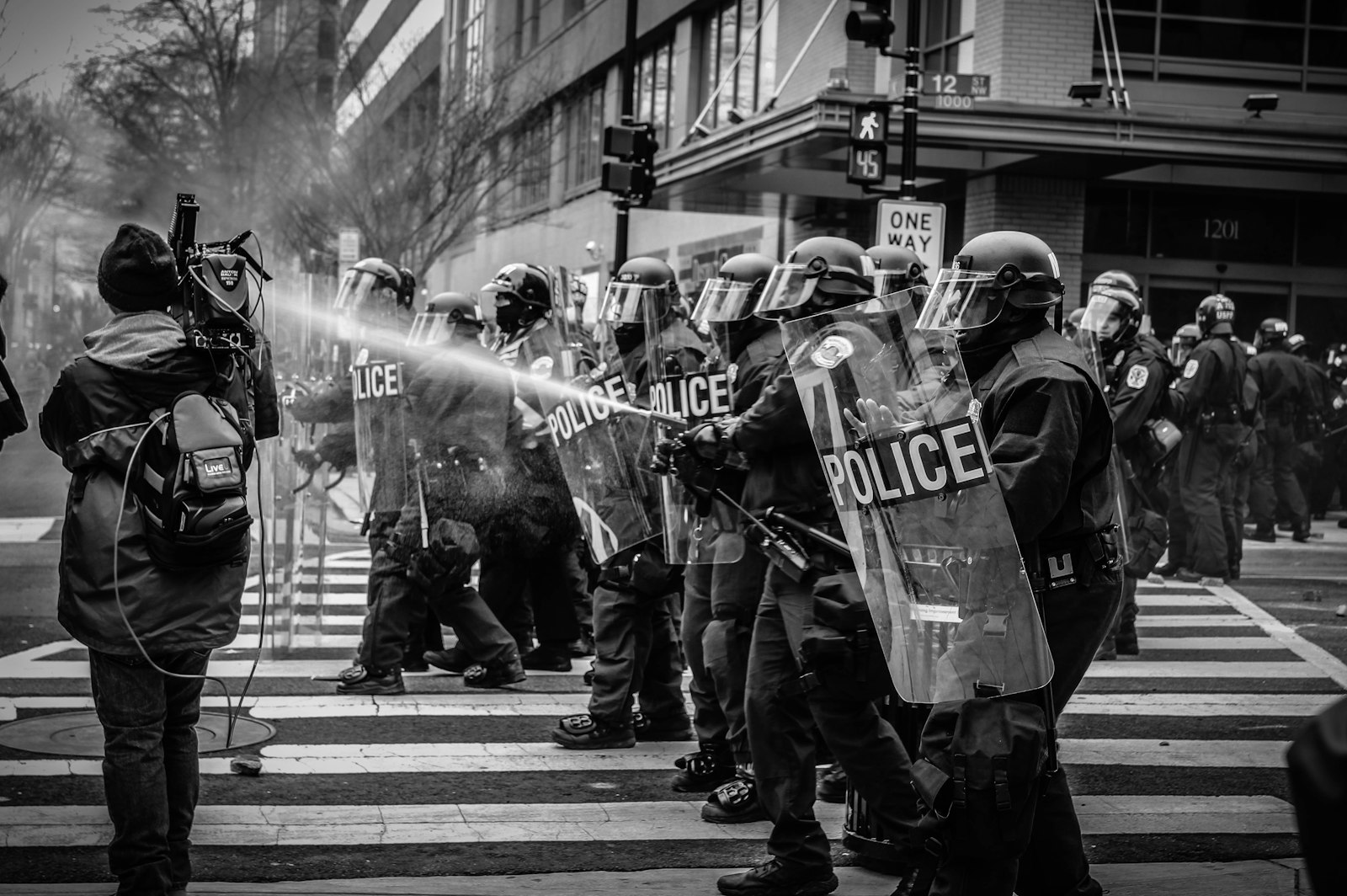 Police line on a city pedestrian lane
