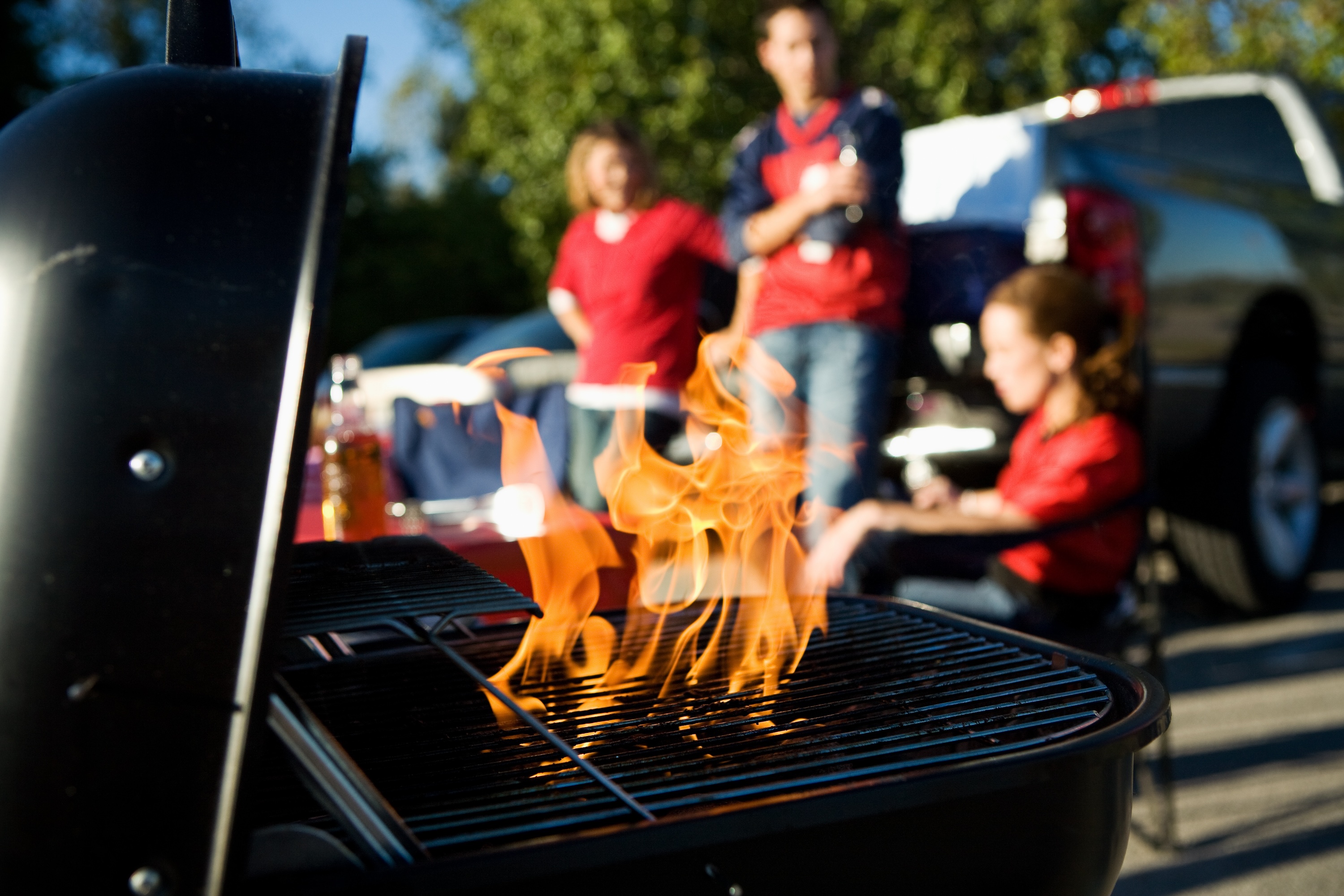 Grill with open flames at a tailgate party near Rev Oxford, Oxford
