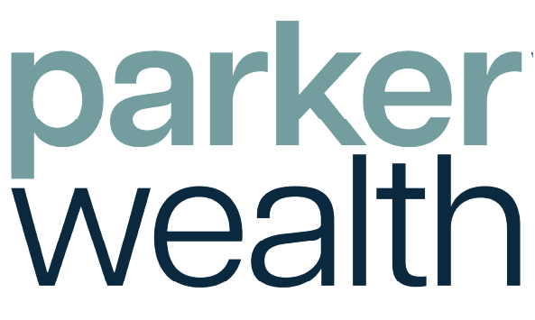 Navy and turquoise Parker Wealth logo/ 