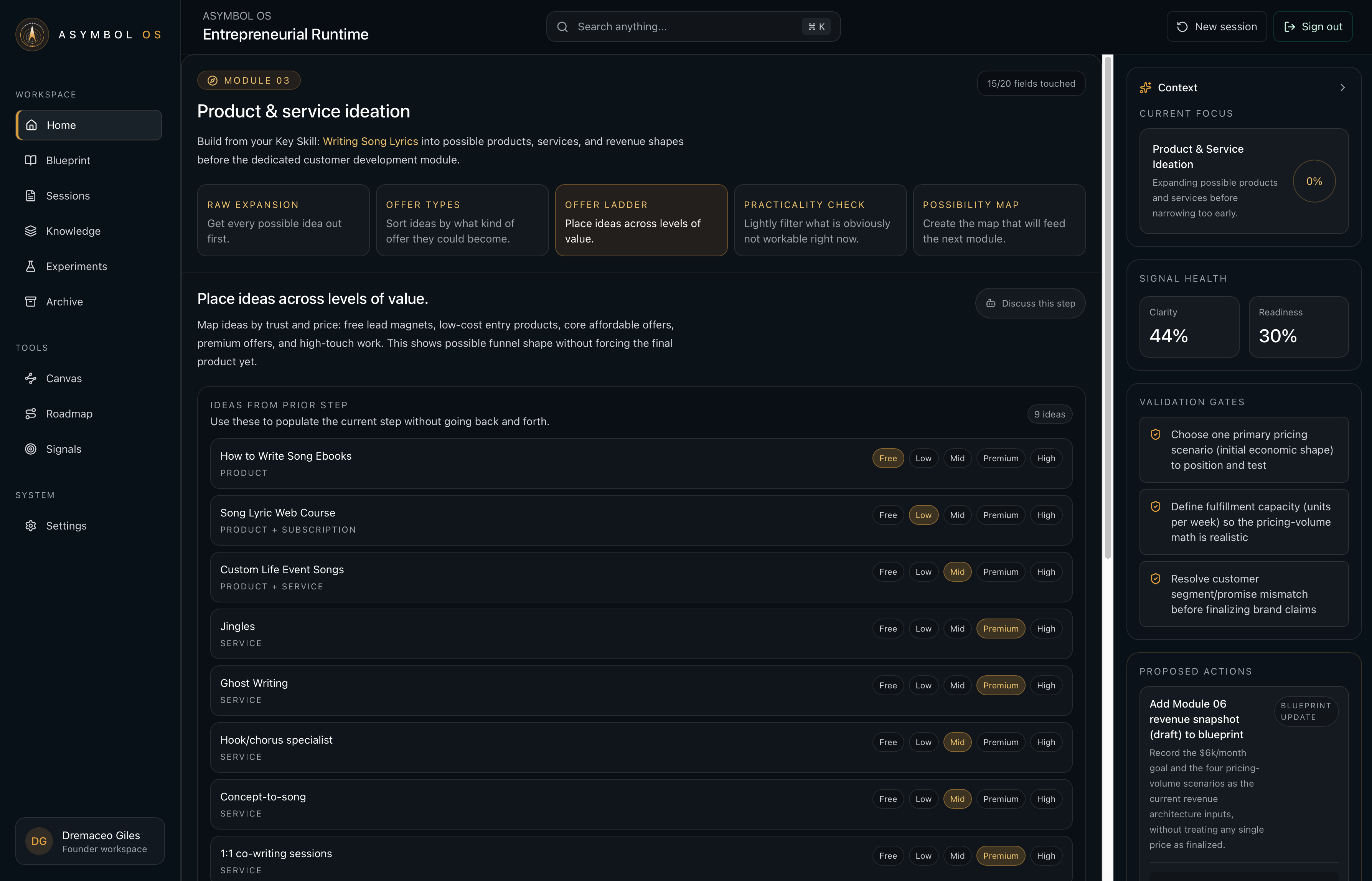 ASYMBOL OS interface